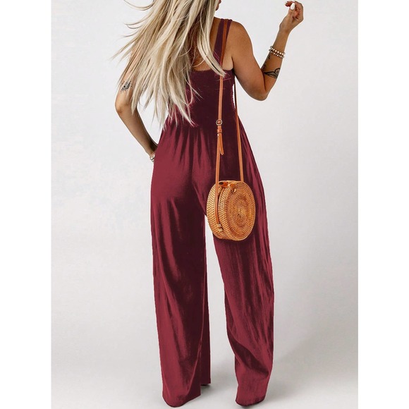 🌟 boho Cami strap smocked bust Wide Leg Jumpsuit with pockets - Picture 7 of 11